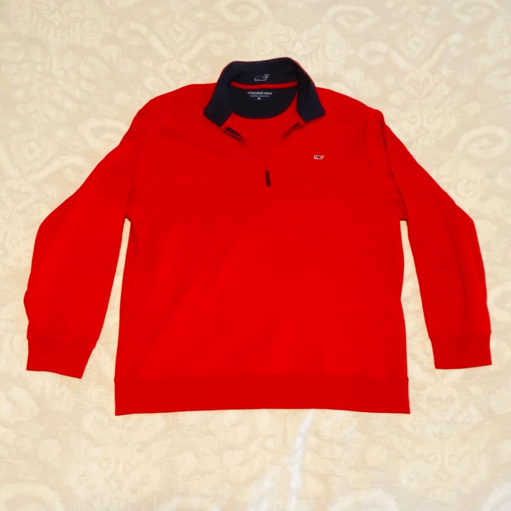 Vineyard Vines Men’s Red and Navy Quarter-Zip Pullover